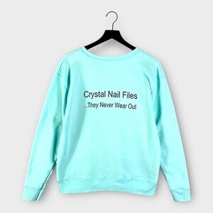 Crystal Nail Files Womens Pullover Sweatshirt Size XL Jumper Crewneck Light Blue